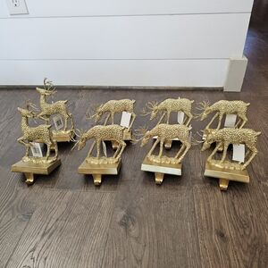 Set Of 8 Gold Reindeer Stocking Holders